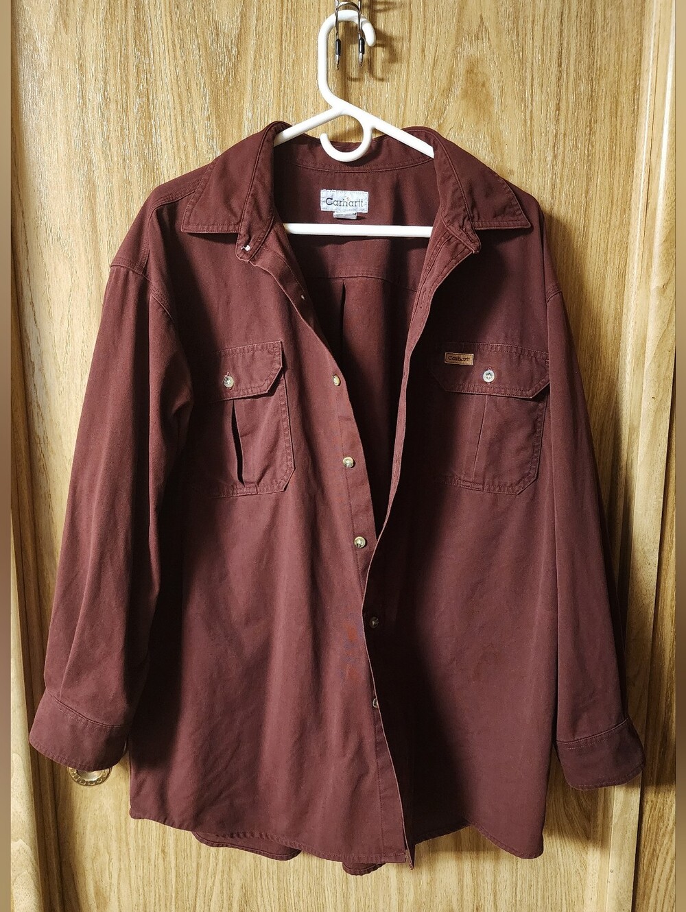 Carhartt Heavy Cotton Men's XL Button Up Shirt, Rusty Maroon, Great Condition